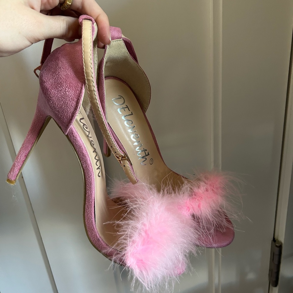 Pink Feathered Stiletto Heels